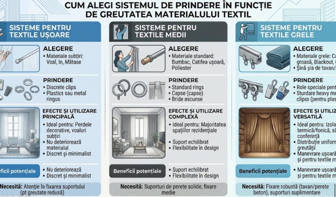 Cum alegi sistemul de prindere in functie de greutatea materialului textil